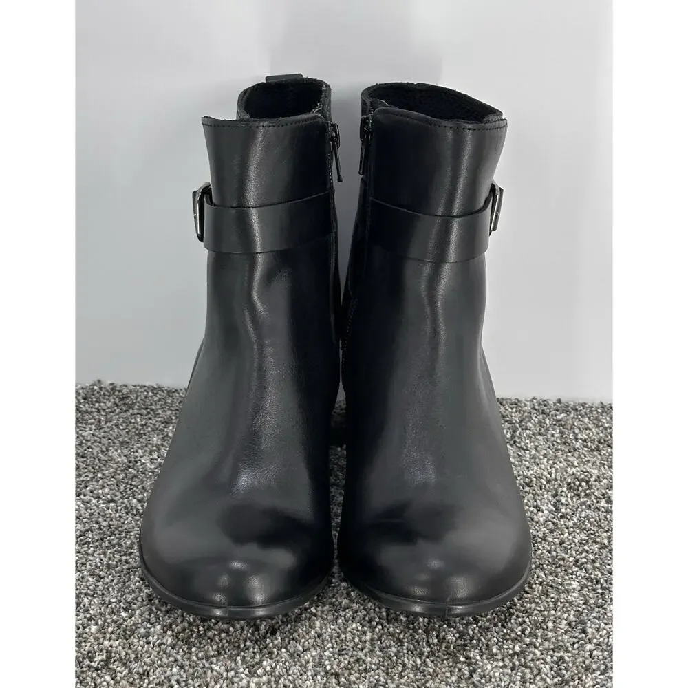 ECCO DRESS CLASSIC 35 WOMENS ANKLE BOOTS LEATHER BLOCK HEEL BLACK SZ 39EU 8-8.5